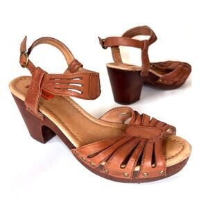 MIZ MOOZ‎ Hilary Sandals Size 8.5 Leather Wood Clog Retro Platform Chunky Boho